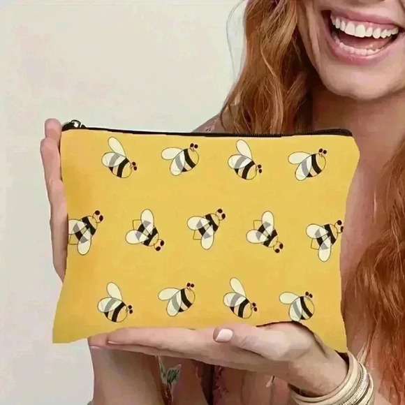 Handbags - Canvas Cosmetic Bag with Bee Pattern